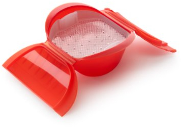 Lékué Estuche vapor hondo con bandeja, 1/2 personas, silicona platino Rojo, 0.5 l
