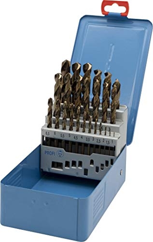 PTG Ratioline HSS-Co5 Spiralbohrer-Set 25 teilig (Größe 1,0 – 13 in Metallkassette, gold-finish, cobaltlegiert, Metallbohrer) 333859025