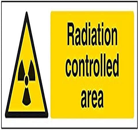 vsafety 6 a065ax-s Zone de rayonnement contrôlée Panneau d'avertissement Substance et chimique, vinyle autocollant, paysage, 300 mm x 100 mm, noir/jaune