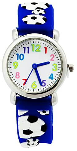 Mixe Unisex 3D Cute Cartoon Digital Silicone Wristwatches Time Teacher (Football - Blue)