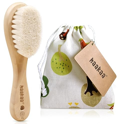 haakaa Baby-Haarbürste mit Holzgriff und Superweichen Borsten, Ideal für Wiegenkappe, Perfektes Kopfhautpflegemittel für Säuglinge, Kleinkinder und Kinder