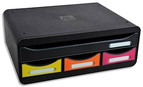 Exacompta 319798D Toolbox Iderama mit 4 Schubladen aus Recycling-Kunststoff zur Aufbewahrung kleiner Utensilien 27 x 35,5 x 13,5 cm. Ideal für Büro und Schreibtisch. Blauer Engel schwarz|bunt