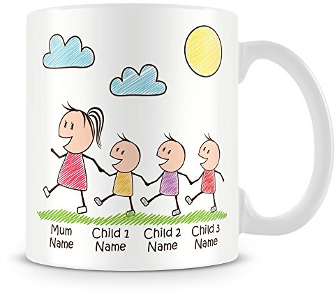 Mummy Mug with 3 Kids - Personalise with Names - Gift for Mums