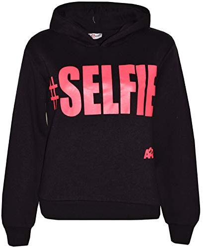 A2Z 4 Kids Kids Girls Boys Sweat Shirt Tops Casual Selfie Fleece - Selfie Hoodie Black & Neon Pink 5-6