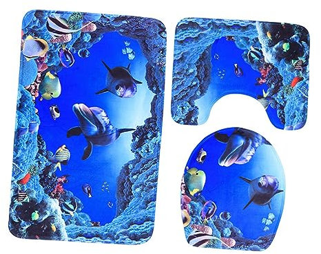 OUNONA 3-teiliges Badvorleger-Set, rutschfest, Badteppich, WC-Deckelbezug, weicher WC-Vorleger