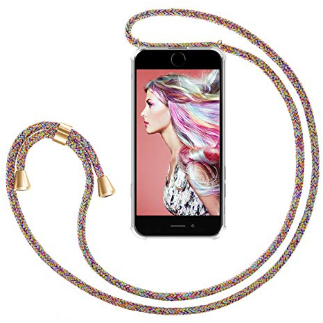 ZhinkArts Collier pour Apple iPhone 7/8 / SE (2020) - 4,7 Display - Étui de Téléphone avec Cordon - Coque pour Smartphone, Ètuis à Bandoulière - Arc-en-Ciel