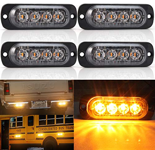 Biqing Feux Stroboscopique, LEDs Lampe Flash Stroboscope Gyrophare LED Feux Pénétrations Avant Voyant d’Alarme Urgence Strobe 12V/24V pour Voiture Camion Remorque (4LED-Jaune-4X)