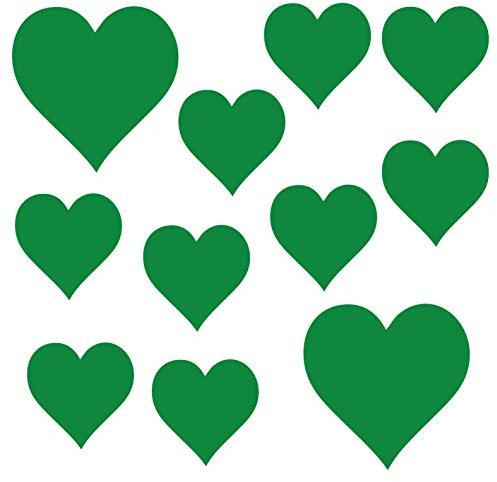 kleb-Drauf® | 11 Herzen | Grün - glänzend | Wandtattoo Wandaufkleber Wandsticker Aufkleber Sticker | Wohnzimmer Schlafzimmer Kinderzimmer Küche Bad | Deko Wände Glas Fenster Tür Fliese