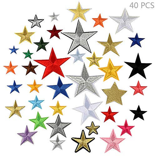 Daimay 40 Stück Patches Zum Aufbügeln Bügelflicken Set DIY Kleidung Patches Aufkleber Bügelbilder Aufnäher Iron on Flicken Patches Bügelpatches Applikation für DIY T-Shirt Jeans - Pentagramm