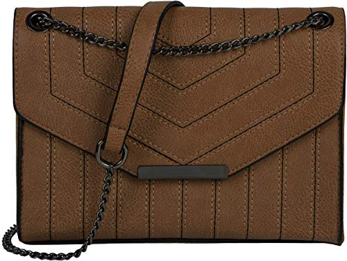 styleBREAKER Damen Umhängetasche mit Ziernähten und Kette, Schultertasche, Handtasche, Tasche 02012308, Farbe:Braun