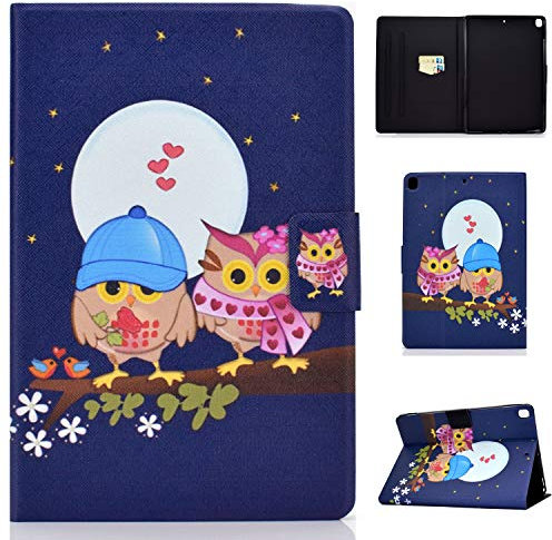 Bspring Hülle Kompatibel mit iPad 10.2 2020 2019 / iPad Pro 10.5/ iPad Air 3 - PU Leder Wallet Flip Stand Case mit Kartensteckplatz und Auto Schlafen/Aufwachen Funktion,Paar Eule