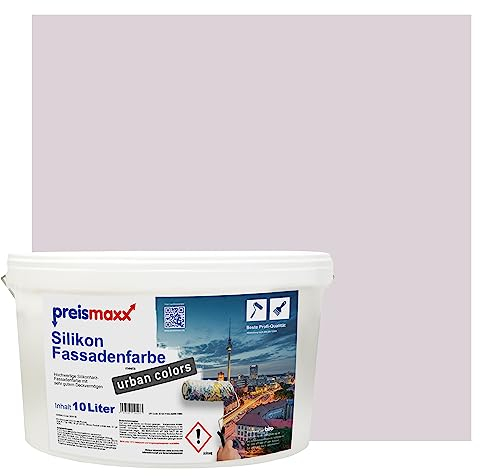 Preismaxx Silikonharz Fassadenfarbe, Helles Mauve Lila 10L hochwertige, matte, wasserabweisende Aussen-Dispersion, sehr guter Regenschutz - Abperleffekt