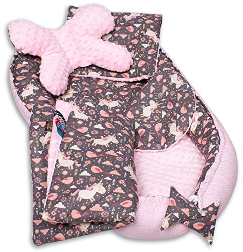 PaLulli Babynest 4-TLG Set 95x55 cm | Babyausstattung mit Matratze & Kuscheldecke | 100% Baumwolle, hypoallergen | Babybett Nestchen für Neugeborene 0-8 Monate (Pony)