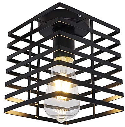 Painted Black Ceiling Light for Corridor Night Lighting with Metal Cage,Simple Anti-Rust Surface Mount Ceiling Lamp with Led Bulb for Bathroom Stair Artpad