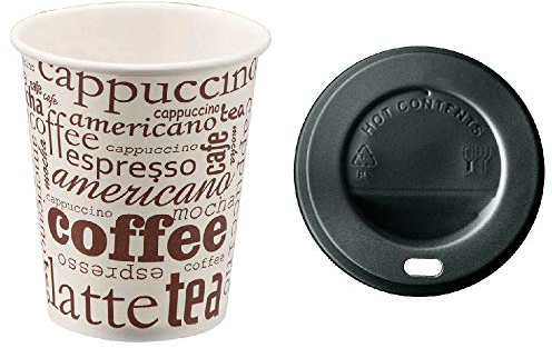 TELEVASO - 300 uds - Vaso de cartón para café Vending + Tapa Traveler - Capacidad de 237 ml (8 oz) - Ideal para Bebidas Calientes como café, té, Leche, infusiones