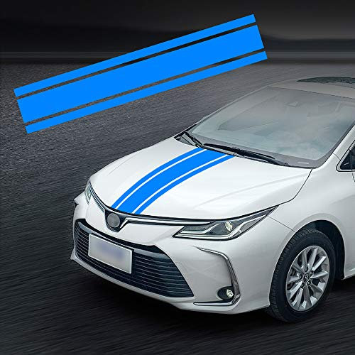 TOMALL 124cm x 22cm Auto Motorhaube Streifen Aufkleber Auto Racing Karosserie Seite Streifen Aufkleber Rock Dach Haube Stoßstange Streifen Aufkleber Vinyl Streifen Dekoration für Auto (Blau)