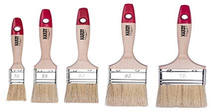HARDY WORKING TOOLS Set de pinceaux Plats 5 pièces, 25, 35, 50, 60, 75 mm 1 pc de Chaque Largeur, Pinceau de Peinture Set avec Manche en Bois, Pinceau Série *36*, 5PCS, Jeu de pinceaux A0285-060100
