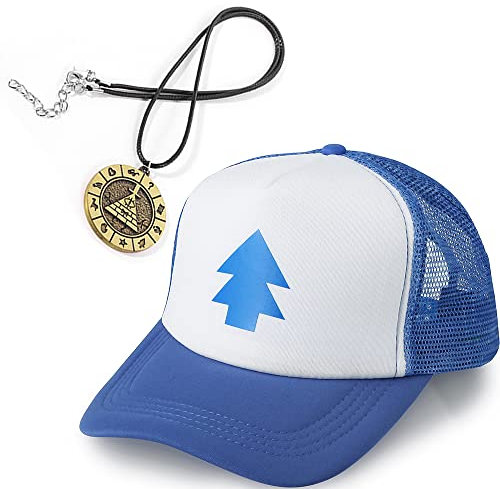 EIKOU Gravity Falls Mabel's Hat Pink Dipper's Hat Pink Dipper Aqua Blue Pine Hat Bestickt 【Lieferung mit Halskette】, Blau, 0-8