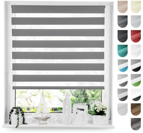 Tom'Shop Doppelrollo Klemmfix ohne Bohren Graphit 100cm x 150cm | Duo Rollo mit Klemmträger Fensterrollo Seitenzugrollo für Lichtschutz Sichtschutz Sonnenschutz leichte Montage