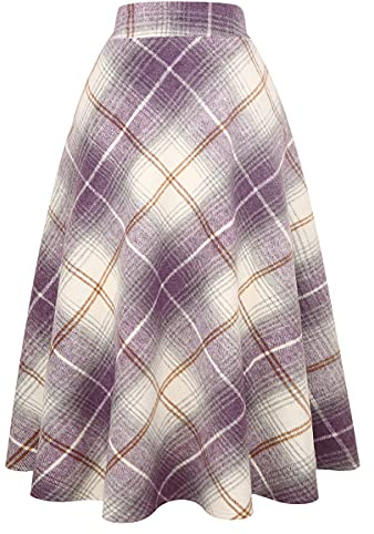 IDEALSANXUN Jupes Longues plissées en Laine à Carreaux Taille élastique pour Femme, Taille XL
