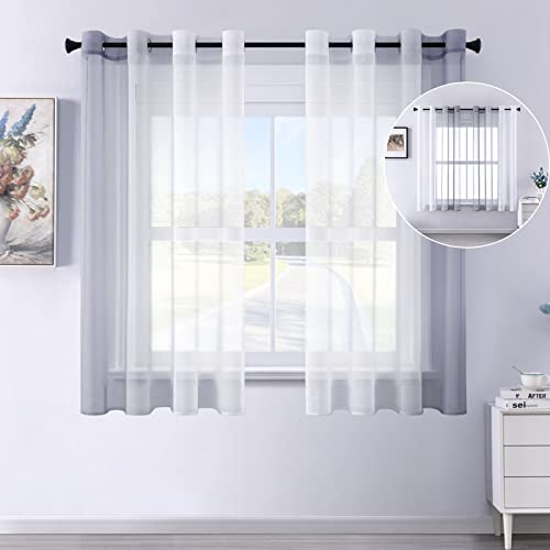 CUTEWIND Farbverlauf Vorhänge mit Ösen Transparente Gardinen Tüll und Voil Dekoschal für Fenster Schlafzimmer und Wohnzimmer 145x138cm (HxB) Weiß Grau 2er Set