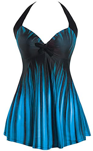 Sixyotie Women's Plus Size Swimsuit One Piece Swim Dress with Skirt Tummy Control Swimwear (Lakeblue, 3XL)