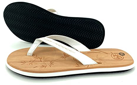 heimtexland ® Flip Flops Vegan Damen Badelatschen Boho Sommer Zehentreter Sandalen Bambus Optik Typ782 Weiß 40