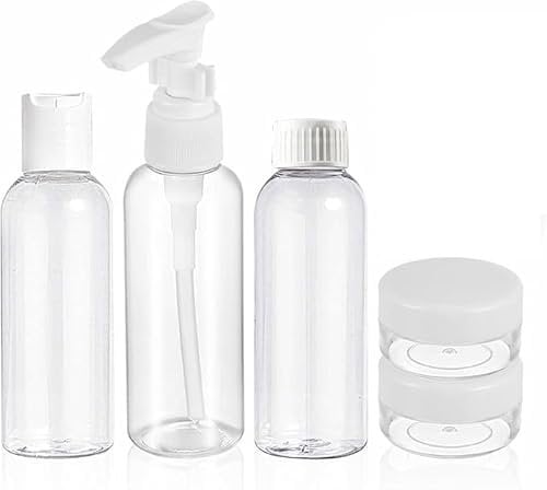 Travel Bottles For Toiletries Plastic Empty Spray Bottle Cosmetic Pump Refillable Small Sample Jar Portable Liquid Dispenser For Shampoo Conditioner Oil Body Lotion Clear Containers Set Leak Proof (5)