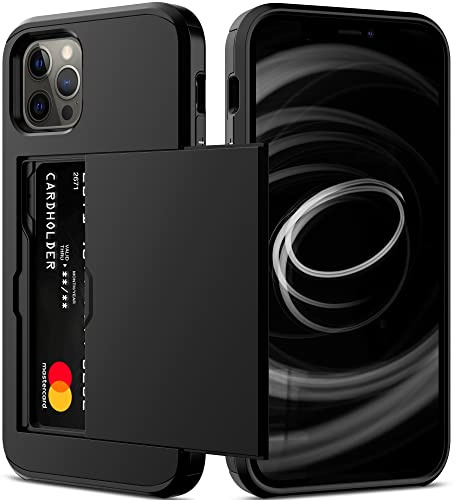 Nvollnoe for iPhone 12 Case,iPhone 12 Pro Case with Card Holder Heavy Duty Protective Dual Layer Shockproof Hidden Card Slot Slim Wallet Case for iPhone 12/12 Pro for Men&Women(Black)