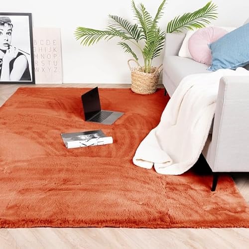 FRAAI | Home & Living Hochflor Teppich - Comfy Supreme Terracotta - Shaggy, Einfarbig - Modern, Skandinavisch - Wohnzimmer, Schlafzimmer - Fellteppich - Carpet