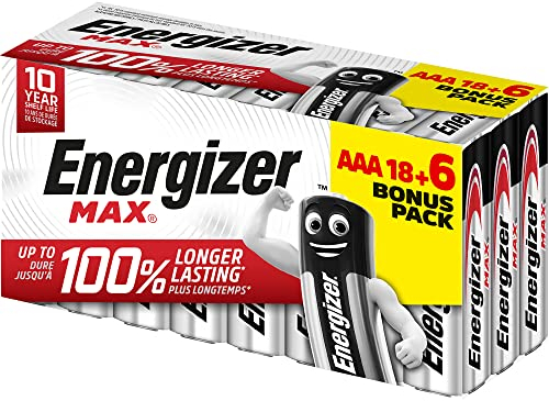 Energizer - Max, confezione da 18+6 batterie AAA 1,5 V, più potenza e lunga durata per uso quotidiano, senza solfatazioni e mantiene carica 10 anni
