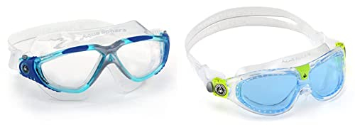 Aqua Sphere Vista Schwimmen Maske/Brille Aqua & Silber - Klare Linse & Seal Kid 2 Schwimmbrille Transparent - Blaue Linse