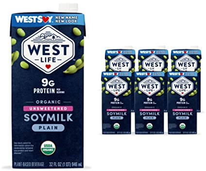 West Life Organic Soy Milk, Unsweetened Plain, 32oz (Pack of 6)