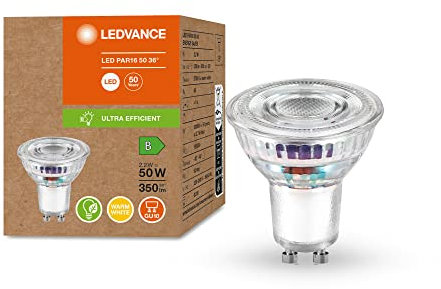 LEDVANCE LED Stromsparlampe, PAR16 Reflektor mit GU10 Sockel, Warmweiß (3000K), 2,1 Watt, ersetzt herkömmliche 50W-Leuchtmittel, besonders hohe Energieeffizienz und stromsparend, 1er-Pack