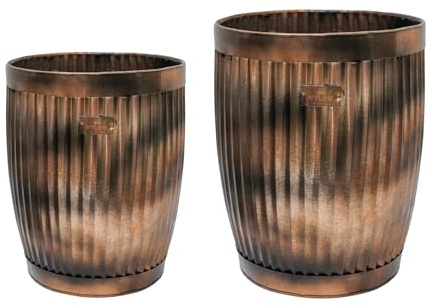 Ivyline Hampton Copper Planters - Frost & Rust Resistant - Outdoor Lightweight Flower Pot Set - Largest H44 x W35 cm - Pack of 2