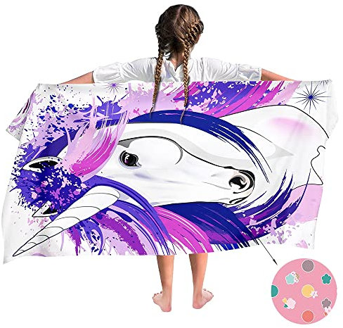 Ulticool Mikrofaser Kinder Handtuch 140 x 70 cm - Einhorn Unicorn Lila - Leicht Reisehandtuch Schnelltrocknend Badetuch Strandhandtuch Microfaser Microfiber - Reise Strand Sport Kind Mädchen