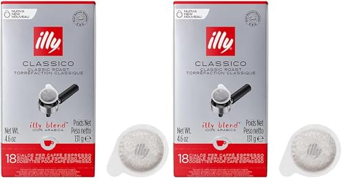 illy Medium Classico ESE Espresso Coffee Paper Pods, Compostable Coffee Pods, 2 Pack of 18 Paper Pods
