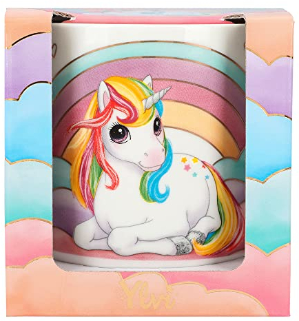 Depesche 12376 Ylvi Blanc, avec Motif de Licorne et Design Arc-en-Ciel, Tasse sans Anse en Porcelaine, contenance env. 250 ML, Multicoloured, Large