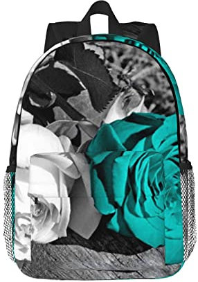 DMORJ Schwarz-Weiß-Blaugrün-Grau-Rosen-Blumen, leichte Umhängetasche: >> 38,1 cm, leicht und einfach zu tragen, geeignet zum Ausgehen, Bürolernen und Verwendung, Schwarz, Einheitsgröße