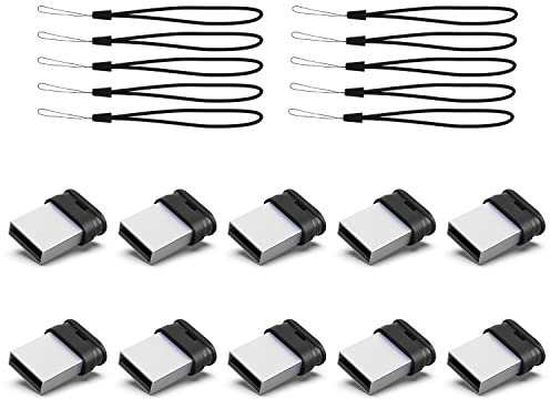 K&ZZ 16GB Mini Flash Drive 10 Pack 16G Small USB Drive with Lanyard Low Profile USB 2.0 Flash Drive 16 GB Tiny Thumb Drive Memory Stick (16GB, Black)
