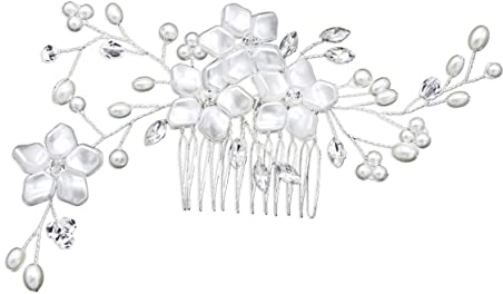 Beaupretty Floral Hair Comb Clip Manmade Pearl and Crystal Wedding Hair Decoration for Bride Party Headwear for Women