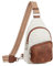 CLUCI Klein Brusttasche Damen Crossbody Bag, Sling Bag PU Leder für Damen und Herren, kleine Umhängetasche Sport，Bauchtasche Gürteltasche Breiter Gurt für Outdoor Reisen Weiß mit Braun