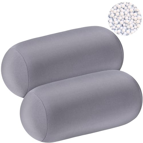 Geelin 2 Stück Mikroperlen-Nackenrolle, 30 x 16 cm, weiches Kissen, Zylinderform, Mikroperlen-Kissen zum Schlafen, Zuhause, Reisen, Nacken, Kopf, Rückenstütze, Ruhestütze (grau)