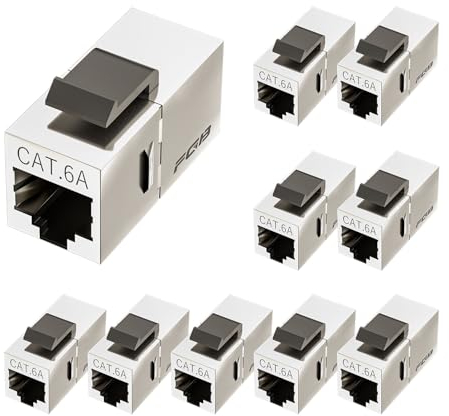 FGB 10Gbps Cat6a Shielded Keystone Coupler, Female to Female RJ45 Keystone Jack, Ethernet Keystone Coupler in Silver, 10 Pack