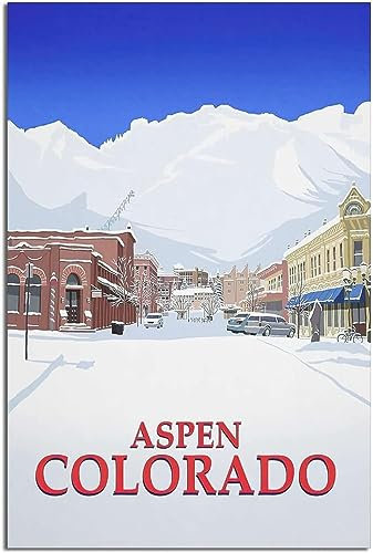 cgltd Leinwandkunst Aspen Colorado Snow Vintage-Reiseposter, Heimdekoration, Wandposter, Kunstwandbild, Leinwand-Dekor Ungerahmt 60x90cm