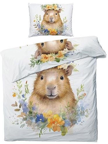 MOBEITI Capybara Bettwäsche 155x200, Tiermotiv Wendebettwäsche, Weiche Kuschelige Mikrofaser Bettbezug Set 2teilig, 1 Kissenbezug 80x80, mit Reißverschluss