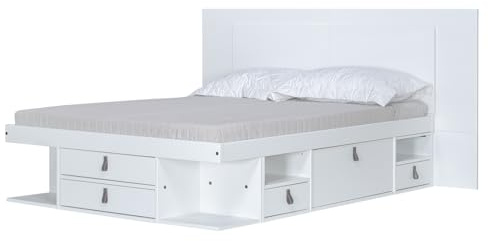 Bett Stauraum Bali 140x200, Platzsparend Kopfteil, Lattenrost: Karamell | Wenig Platz? Doppelbett mit Aufbewahrung und ultra flaches Kopfteil, optimal für kleine Schlafzimmer