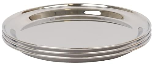 Argon Tableware 40.5cm Serving Platters - 3 Pack - Stainless Steel Chrome Dinner Tray Round Tray Plate Large Appetizer Serving Dishes for Party, Events, Table Service, Snack Platters