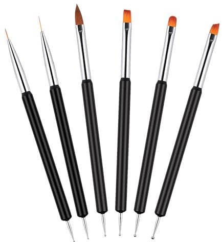 Thinp Nail Art Brushes Set,6pcs Double-End Nail Art Tools Nail Art Kit Nail Brushes for Nail Art Nail Design Include Nail Extension Gel Brush Nail Art Liner Brush Builder Gel Brush Nail Dotting Pen