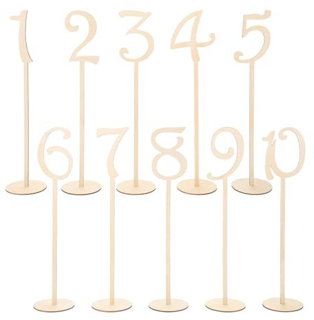 STOBAZA 10St Tischnummern Hochzeit, Tischnummern Holz, Holzform Tischnummern Set für Hochzeitsbankett Party Table Home Geburtstag Dekoration